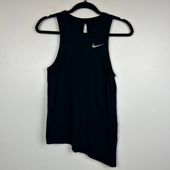 Nike Womens Dri-Fit Mesh Black High Neck Open Back Asymmetrical Muscle Tank XS - Picture 1 of 9